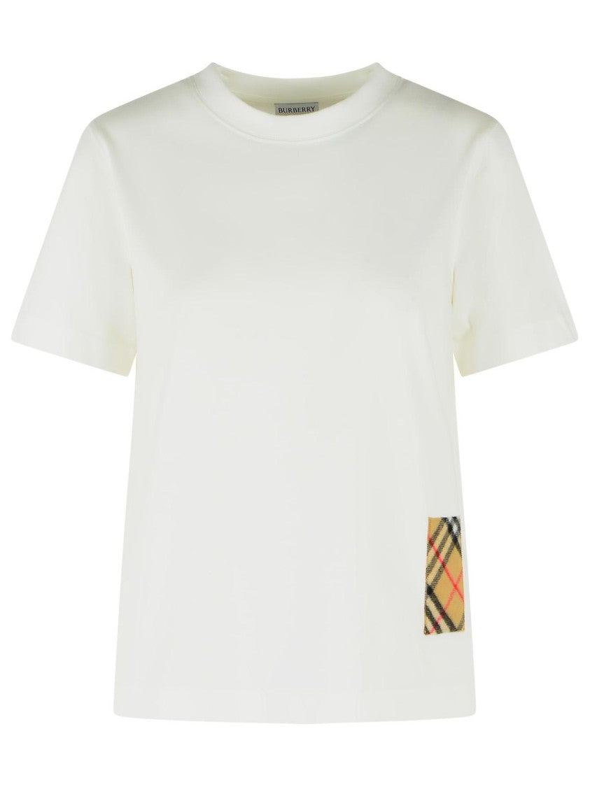 Burberry White Frankie Check Detail Cotton T-Shirt