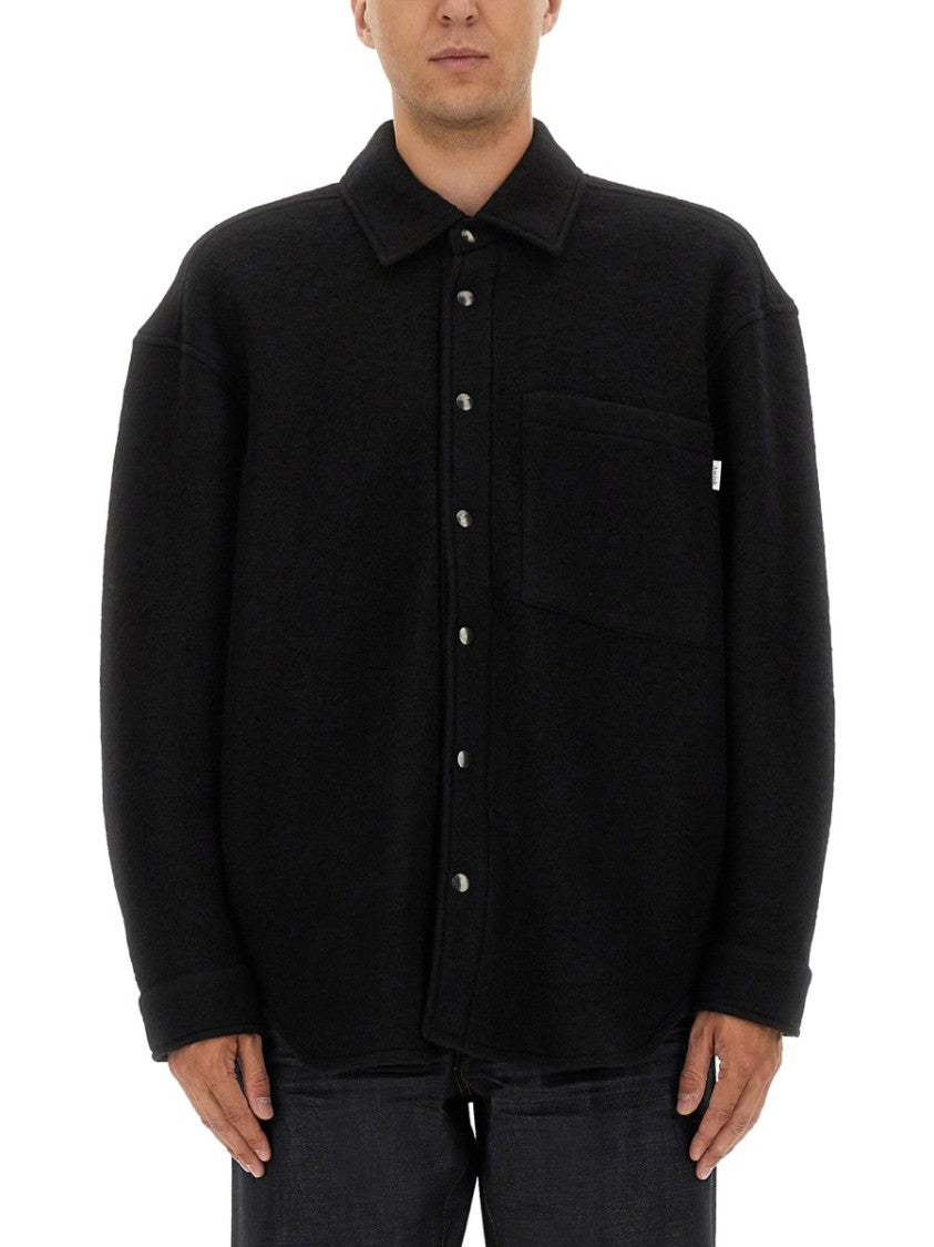 Amish Relaxed Fit Wool Blend Overshirt With Classic Collar