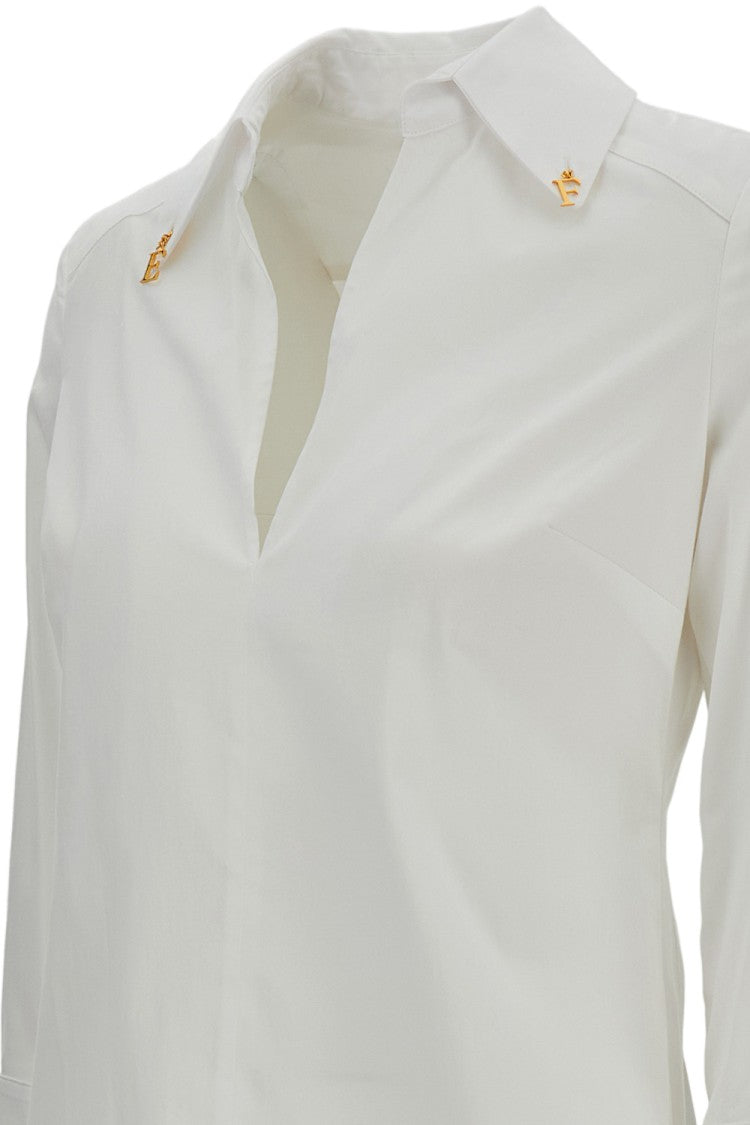 Elisabetta Franchi Structured Cotton Top With Gold-Tone Charms And V-Neckline