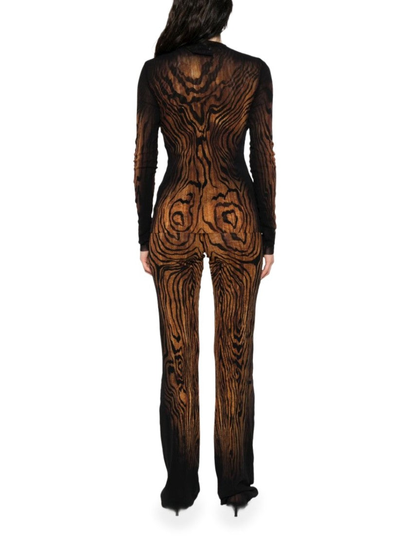 Jean Paul Gaultier Black Abstract Wood Grain Polyamide T-Shirt