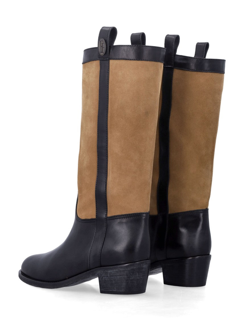 Fortela Bi-Color Mid-Calf Boots With Smooth Leather And Suede Design