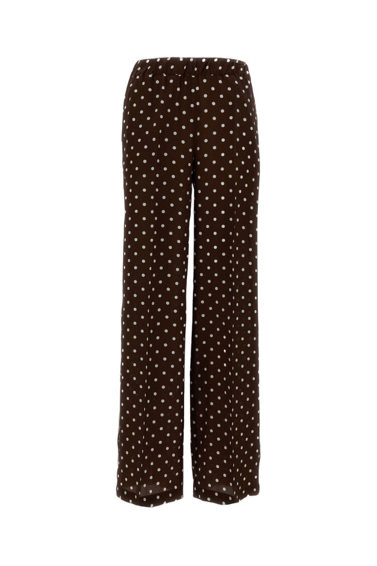 Parosh Brown Polka Dot Silk Trousers With Wide Leg