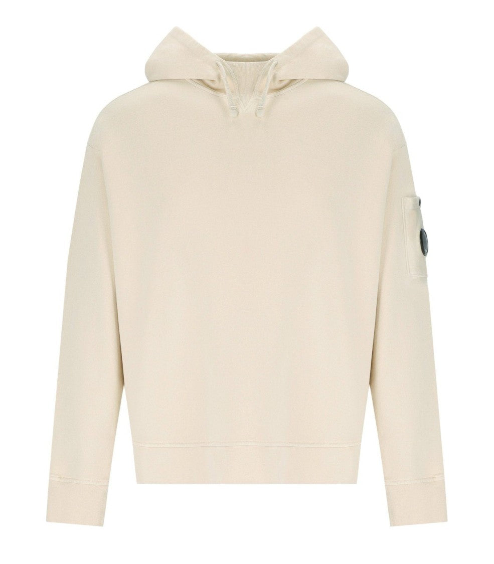 C.P. Company Diagonal Fleece Boxy Cream Hoodie