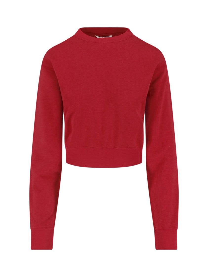 Auralee Red Cropped Ribbed Cashmere Knit Sweater