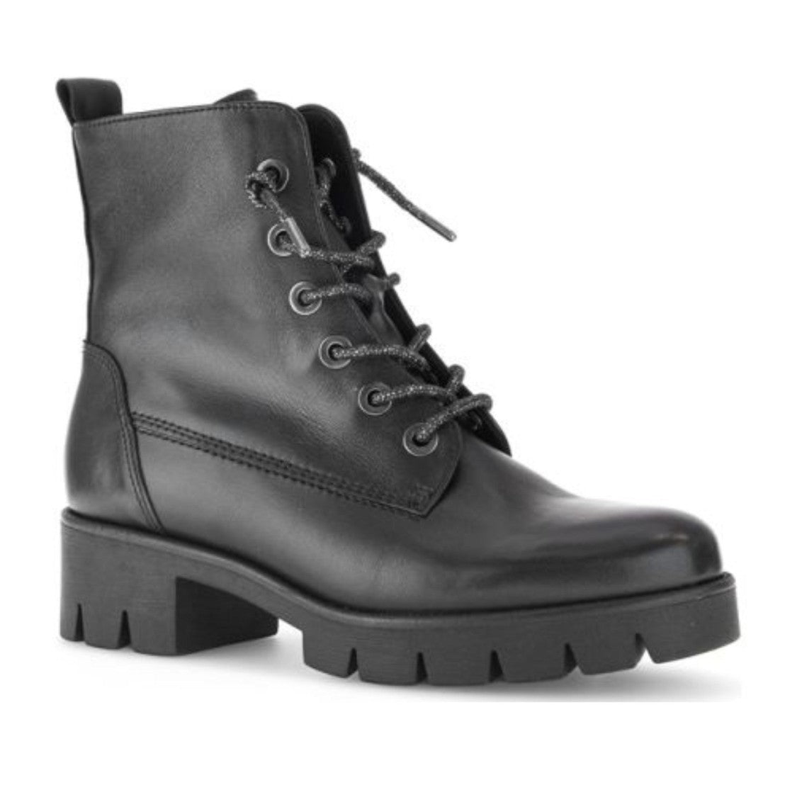 Gabor Black Lace-Up Chunky Sole Pull Tab Leather Boots