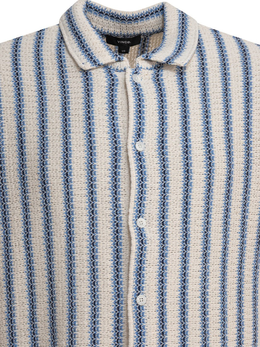 Vince Light Blue Striped Short-Sleeve Shirt