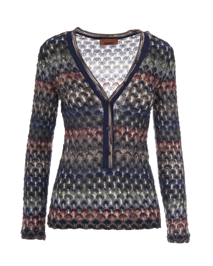 Missoni Fitted Long-Sleeve Top With Textured Knit And V-Neckline