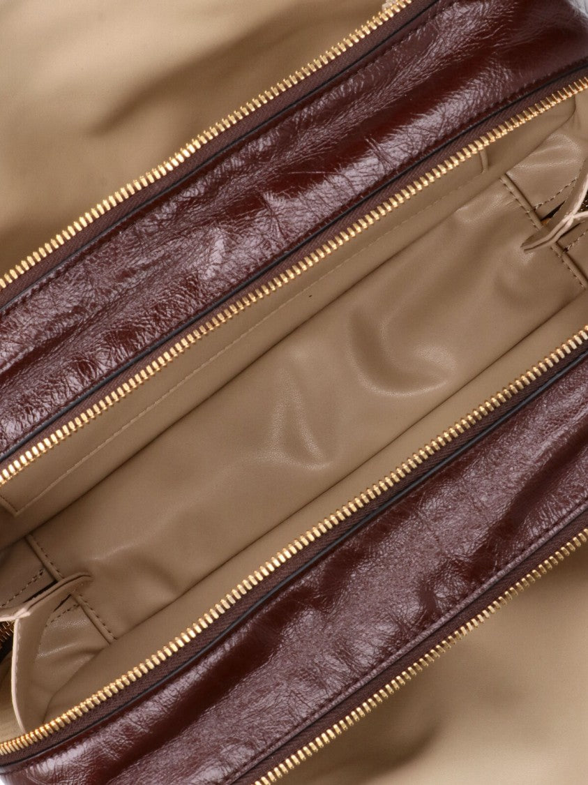 Marni Brown Patent Leather Boxyne Top Handle Bag