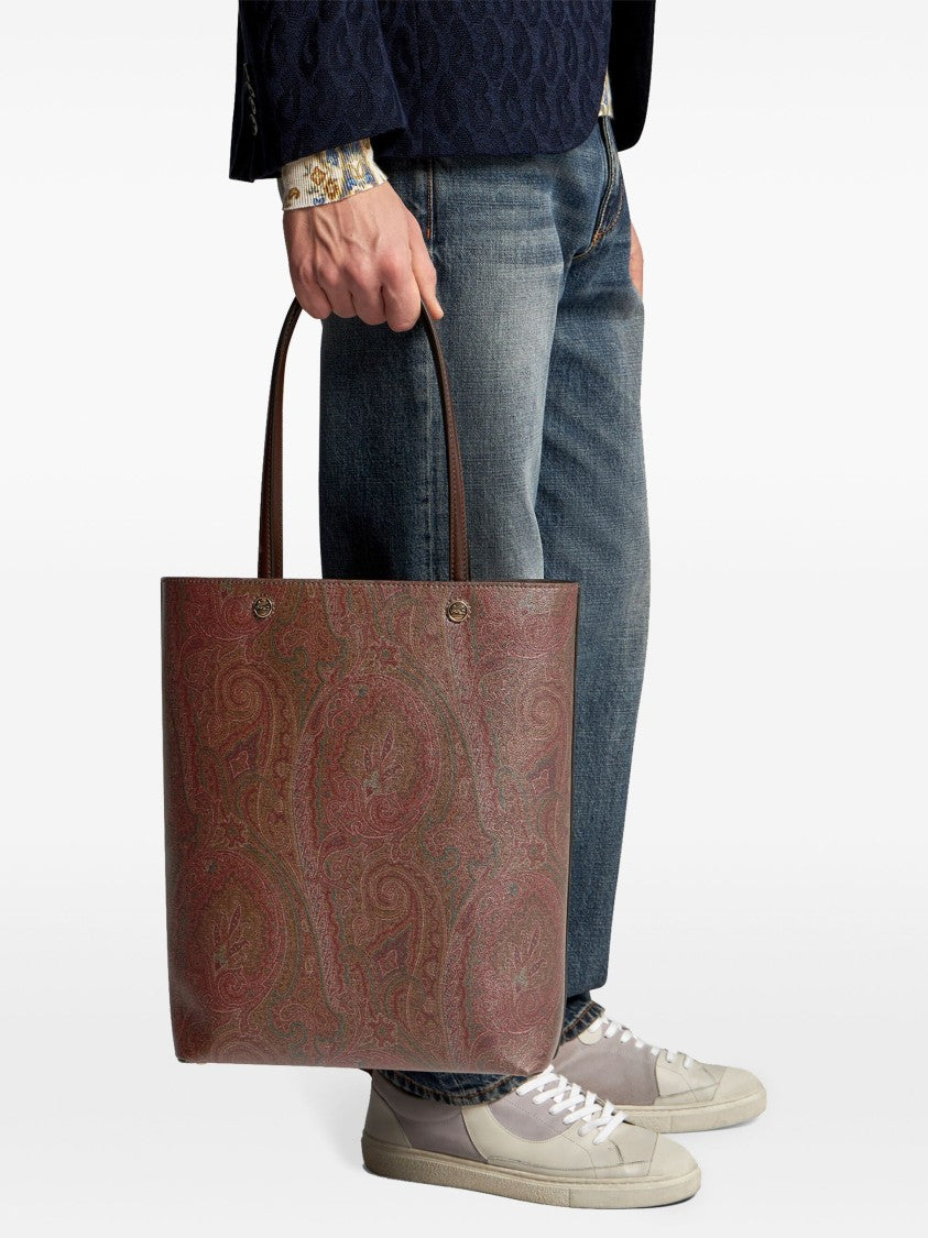 Etro Vertical Shopping Brown Paisley Pattern Tote