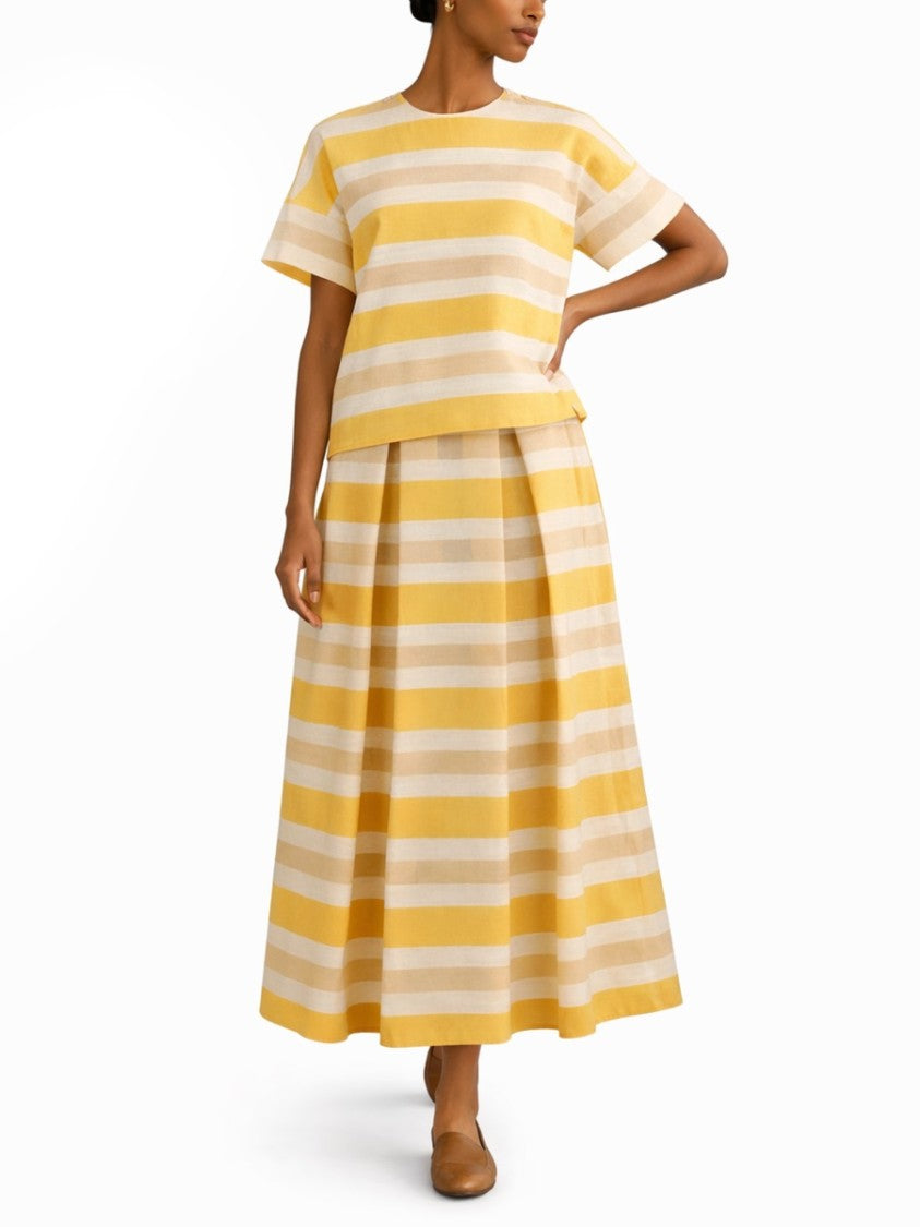 Herno Mustard Striped Shoulder Buttons Top