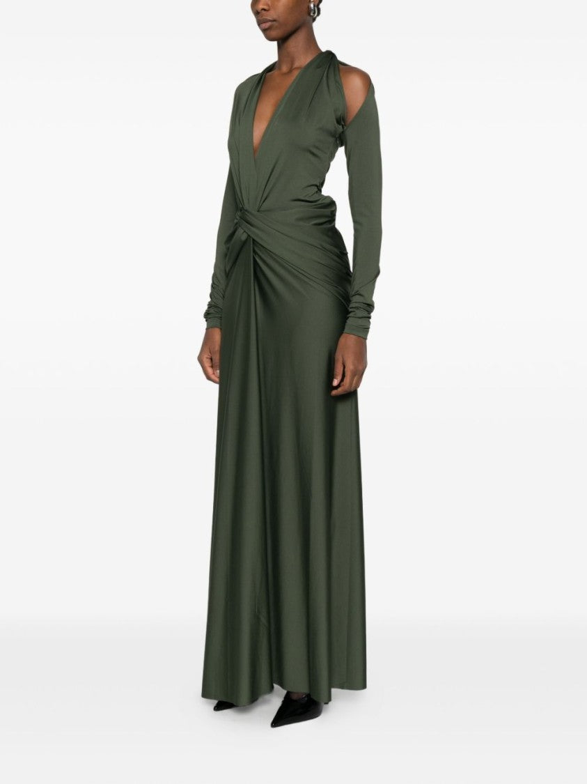 Victoria Beckham Green Maxi Dress With Twisted Knot