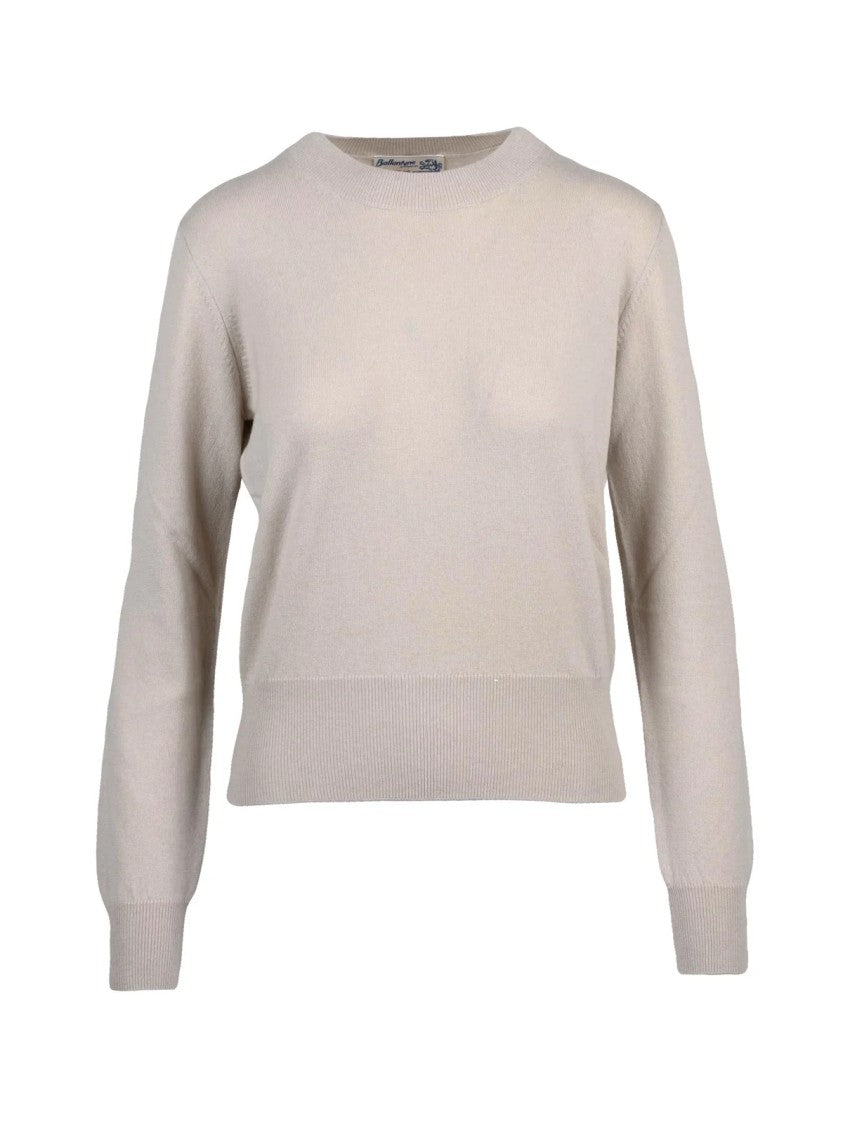 Ballantyne Short Cashmere Crew Neck Pullover With Ribbed Cuffs