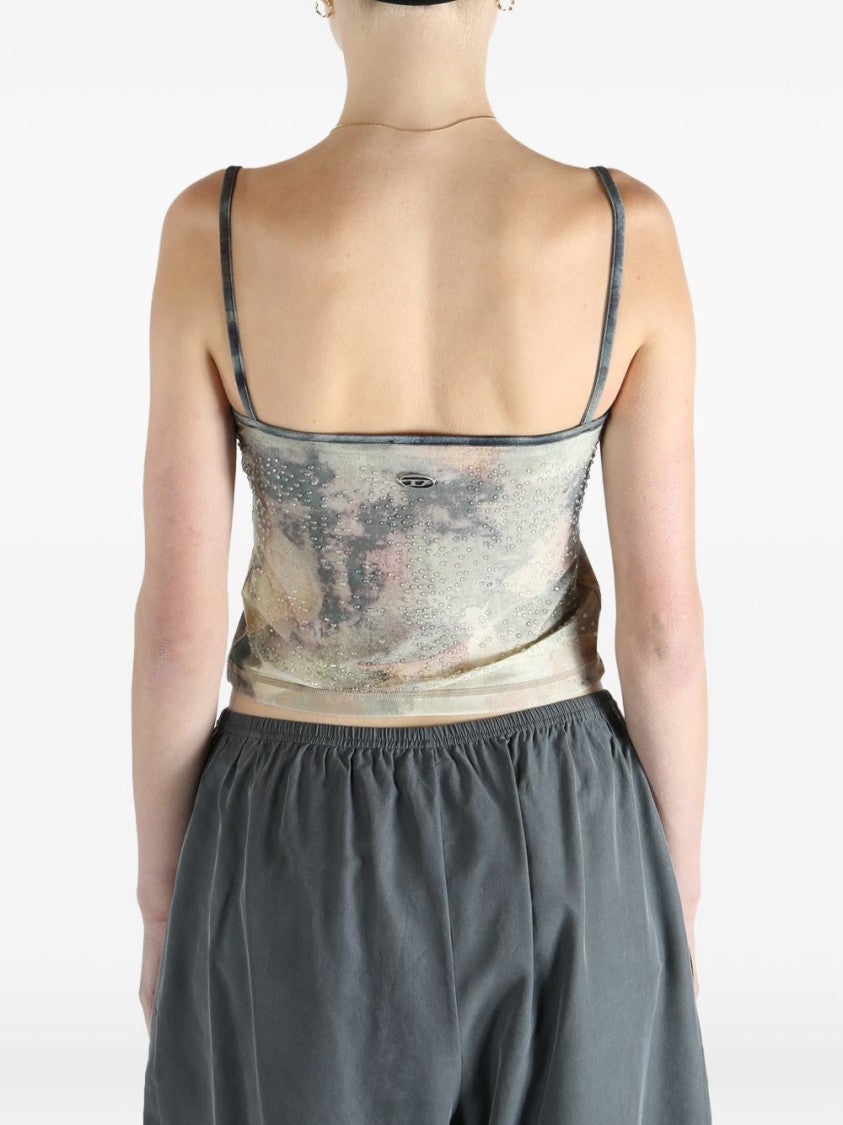 Diesel Fitted Crop Top With Abstract Camouflage Pattern