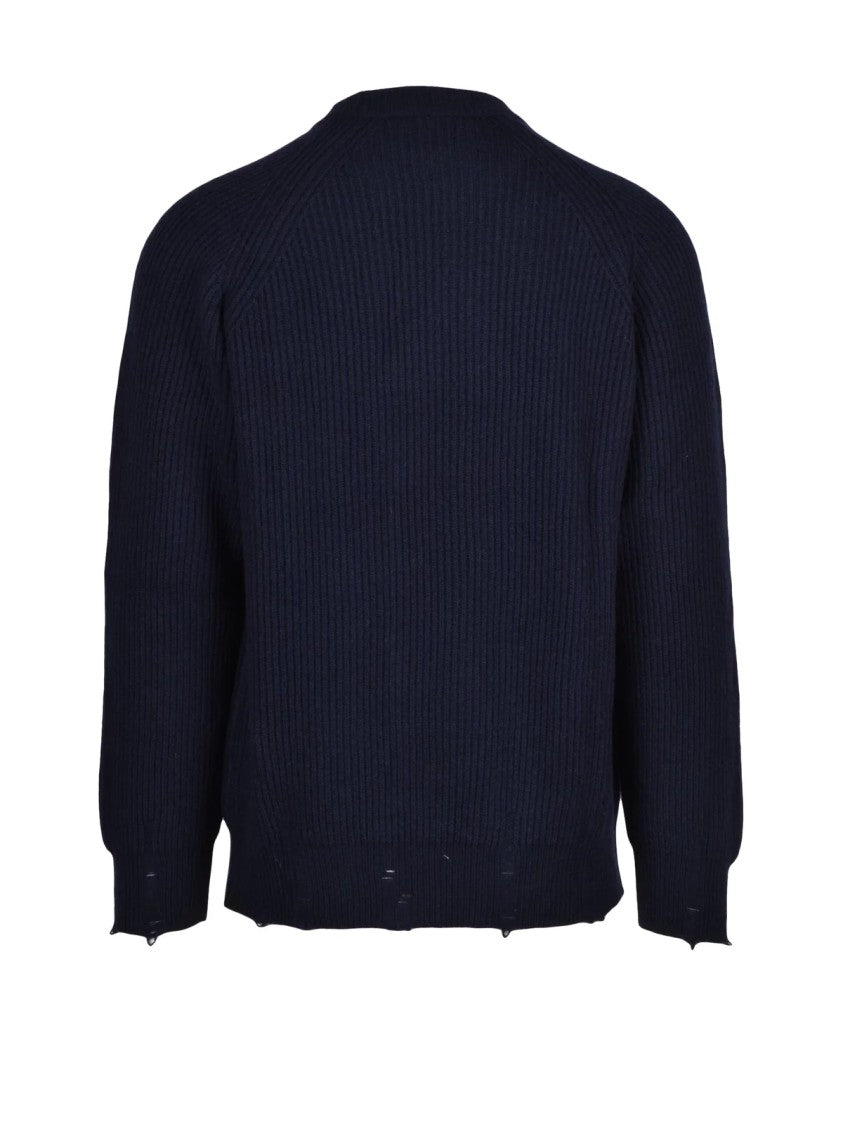 Atomofactory Blue Wool-Cashmere Ribbed Sweater