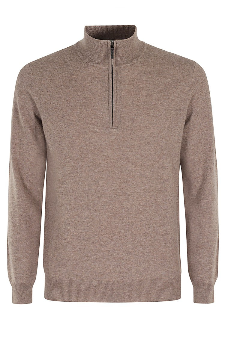 Kangra Brown Stretch Wool Knit Sweater With High Collar