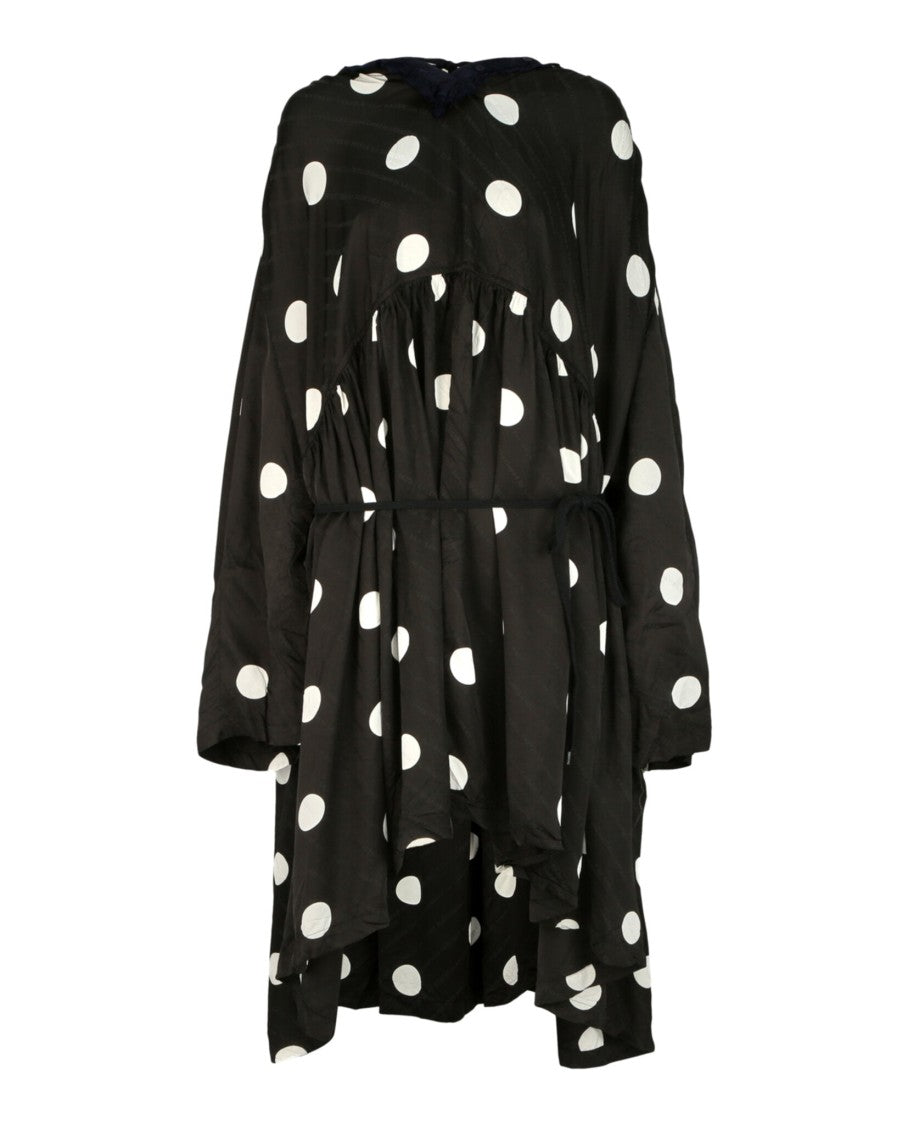 Balenciaga Oversized Polka-Dot Midi Dress With Ruffled Neckline