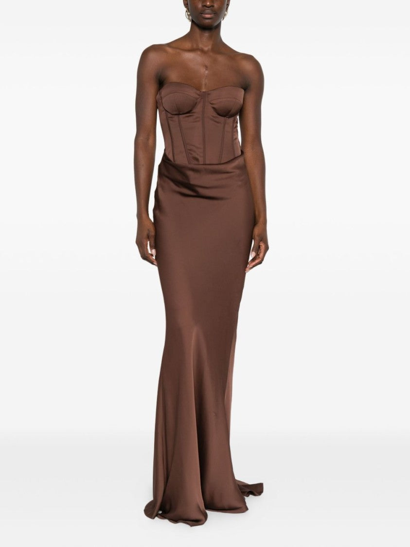Rotate Strapless Brown Dress With Structured Bodice