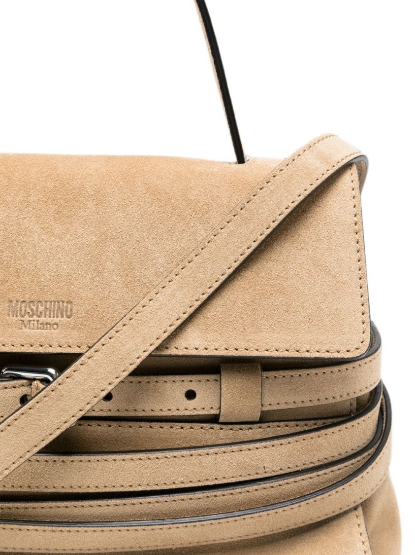 Moschino Structured Suede Handbag With Detachable Shoulder Strap