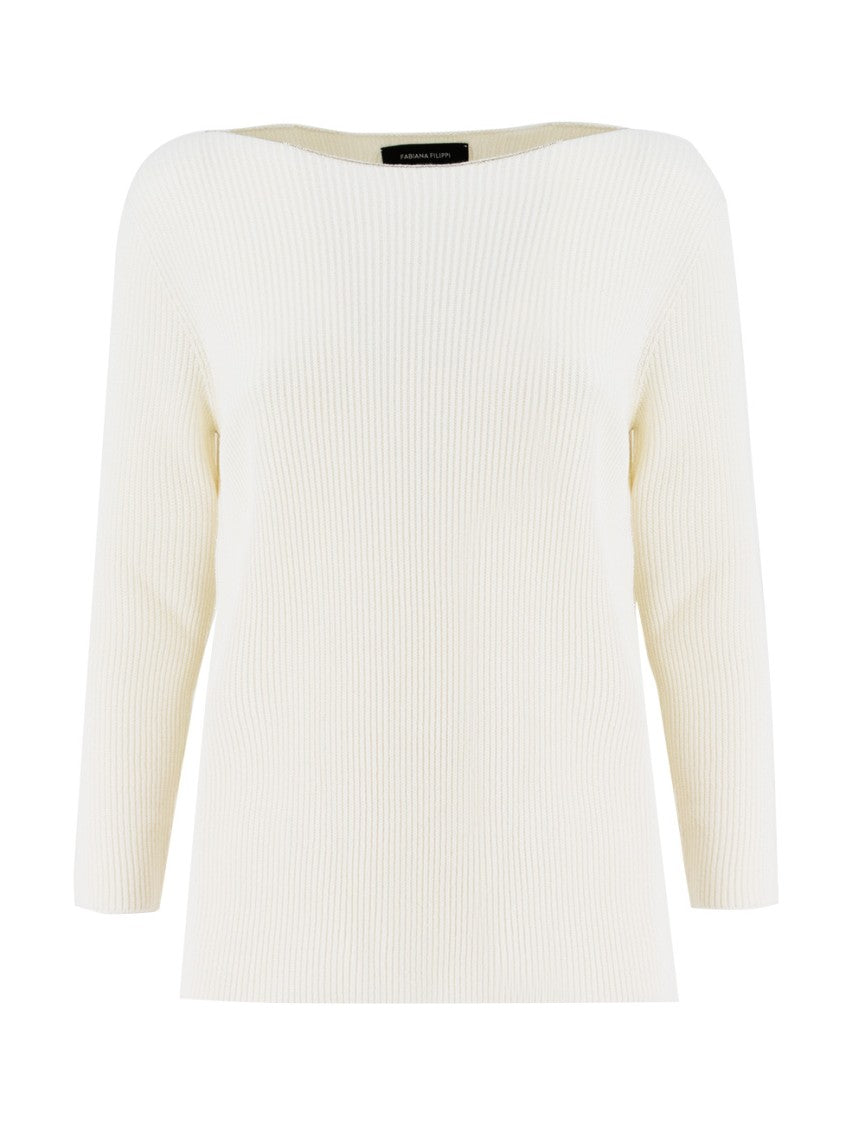 Fabiana Filippi Boat Neck Knit Shirt With Diamond Thread Embroidery