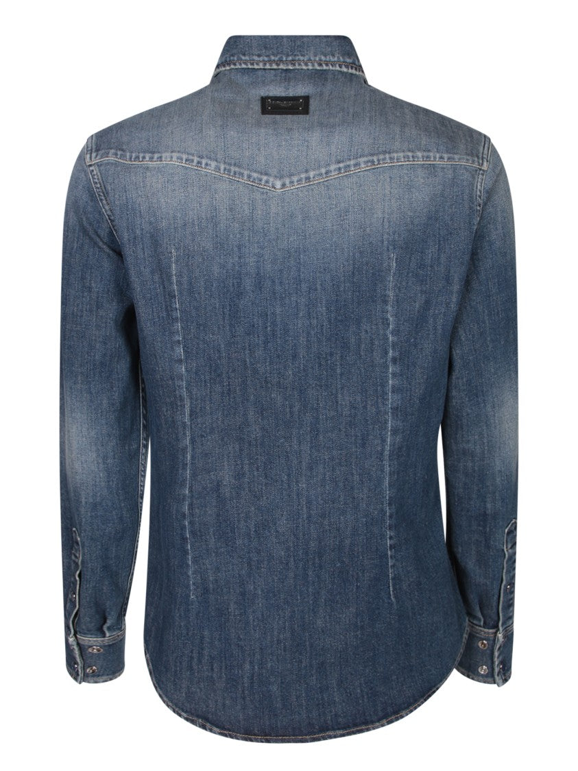 Dolce & Gabbana Gradient Denim Shirt With Structured Collar