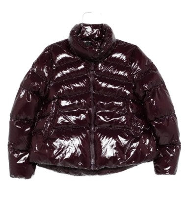 Pinko Cropped High Collar Burgundy Coat With Glossy Finish
