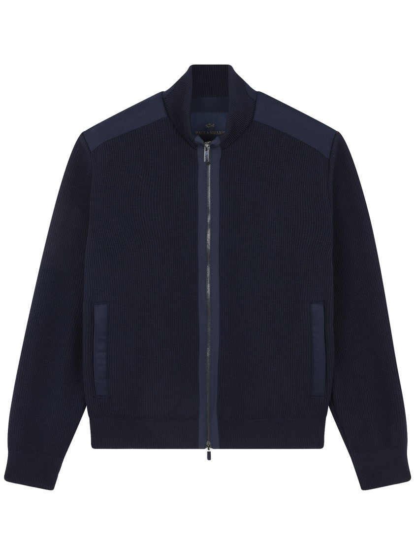 Paul & Shark Ribbed Wool Jacket With Quilted Back Panel And Zip Closure