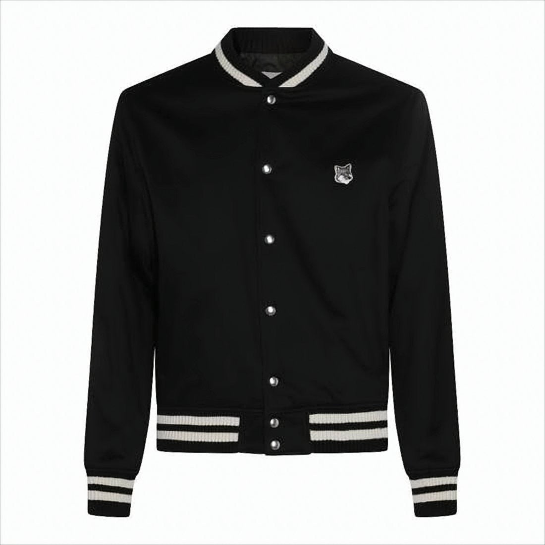 Maison Kitsuné Black Striped Ribbed Collar Bomber Jacket