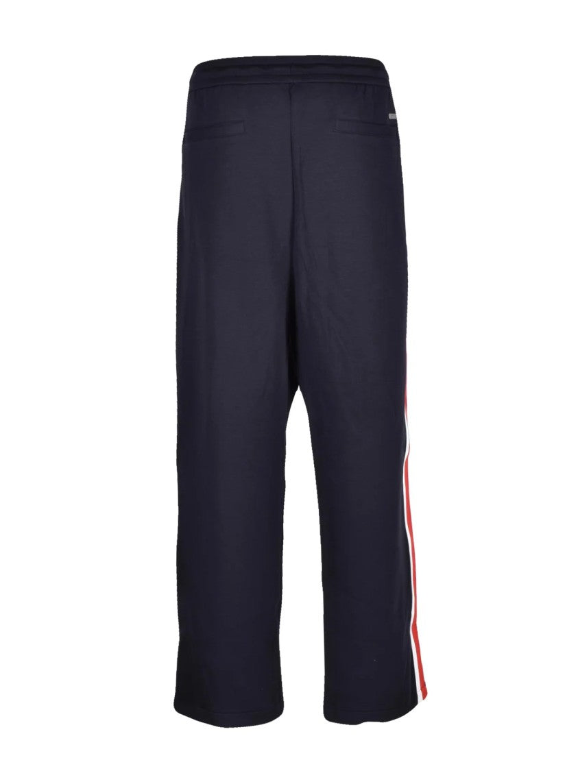 Armani Exchange Relaxed-Fit Blue Sweatpants With Bold Vertical Stripes