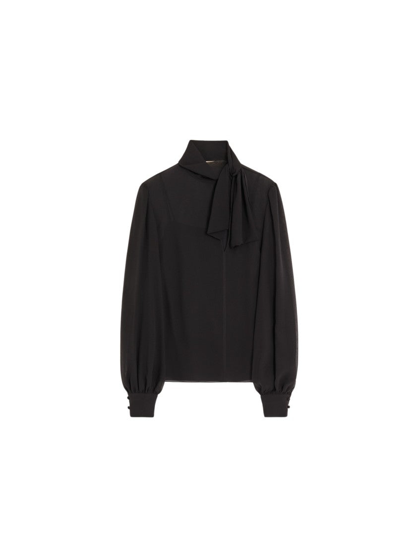 Valentino Scarf Neckline Black Silk Top With Removable Undertop