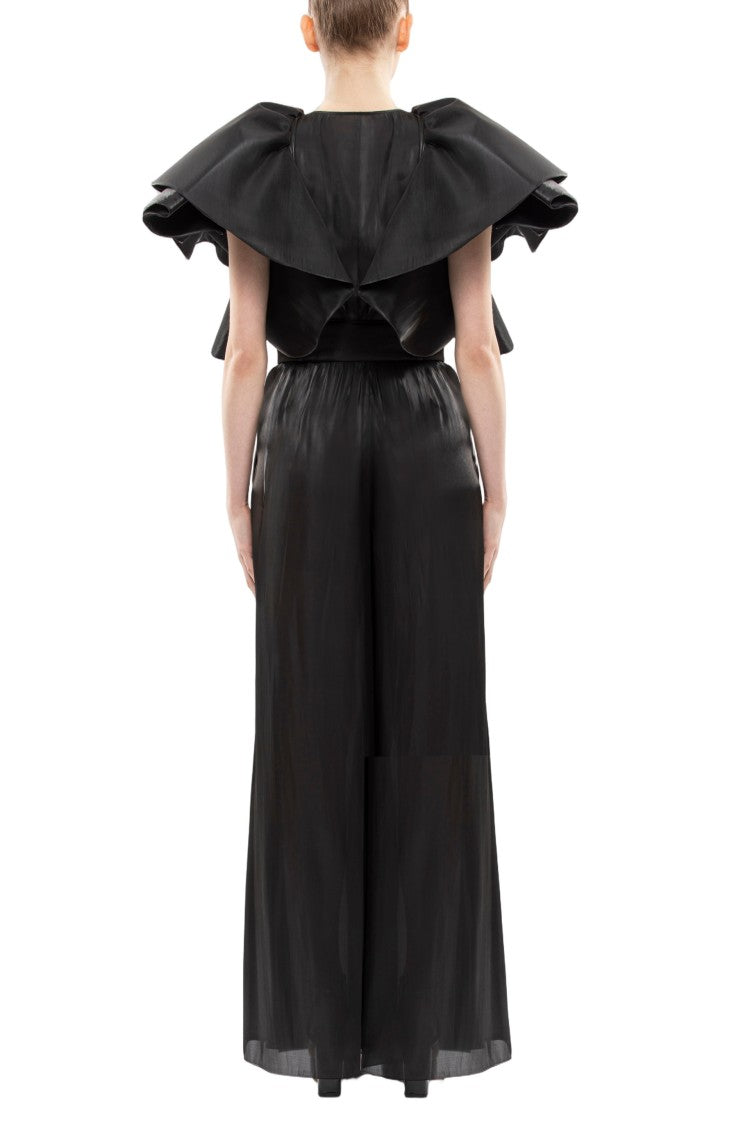Saiid Kobeisy Deep V-Neck Ruffled Satin Bodysuit