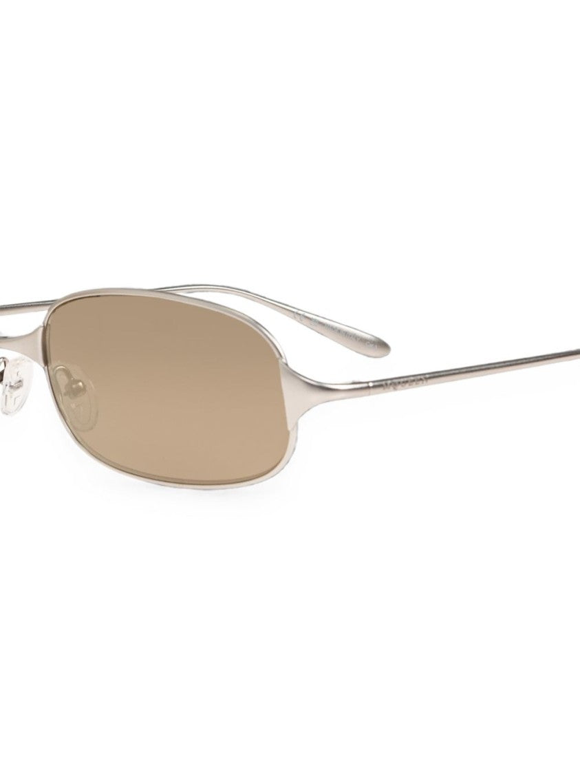 Alexander Mcqueen Narrow Rectangular Metal Sunglasses With Polished Finish