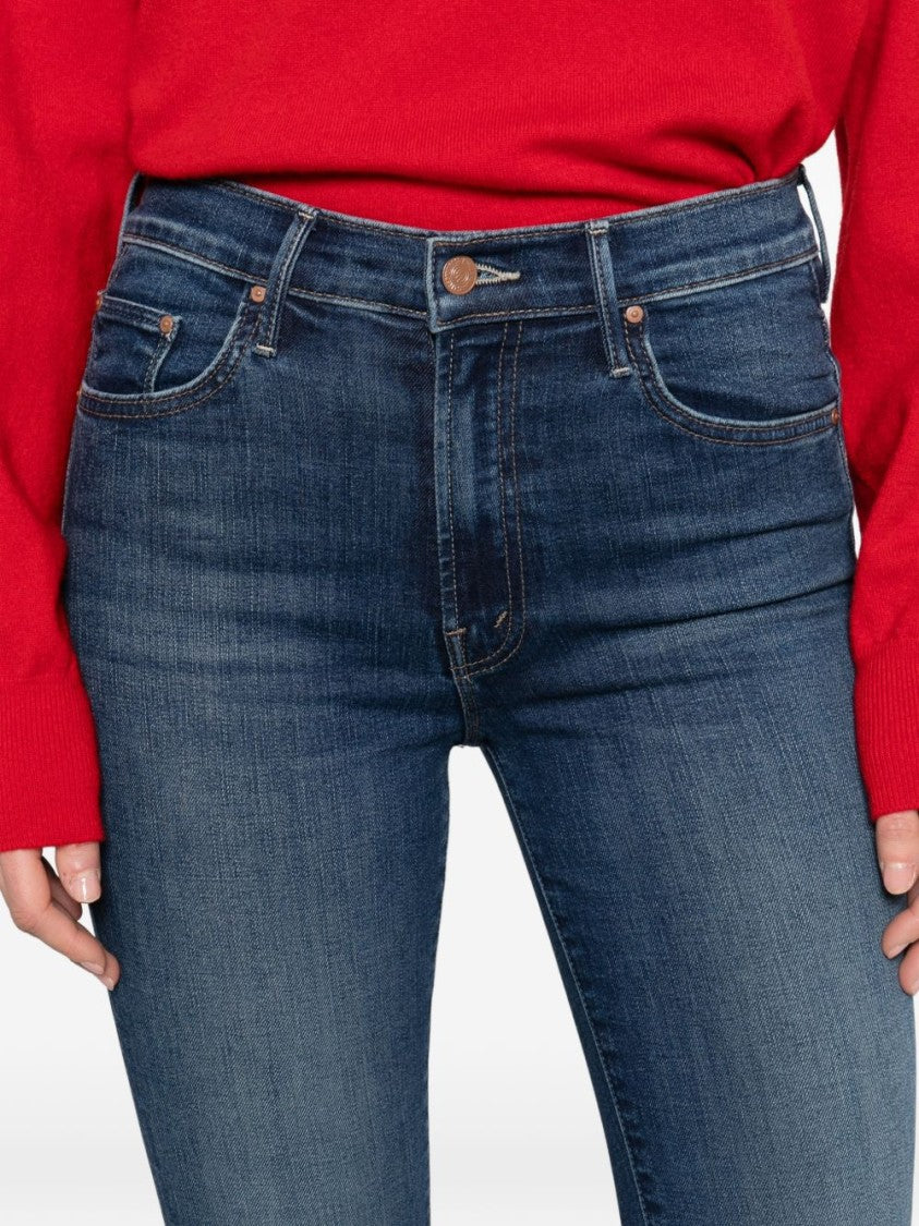 Mother Mid-Rise Straight-Leg Jeans With Frayed Hems