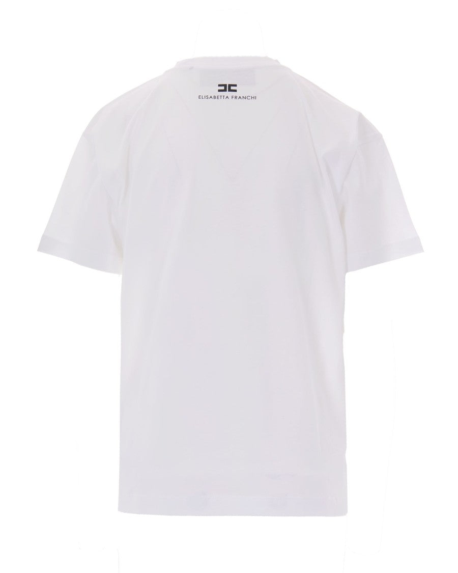 Elisabetta Franchi Oversized White Jersey T-Shirt With Bold Contrast Print