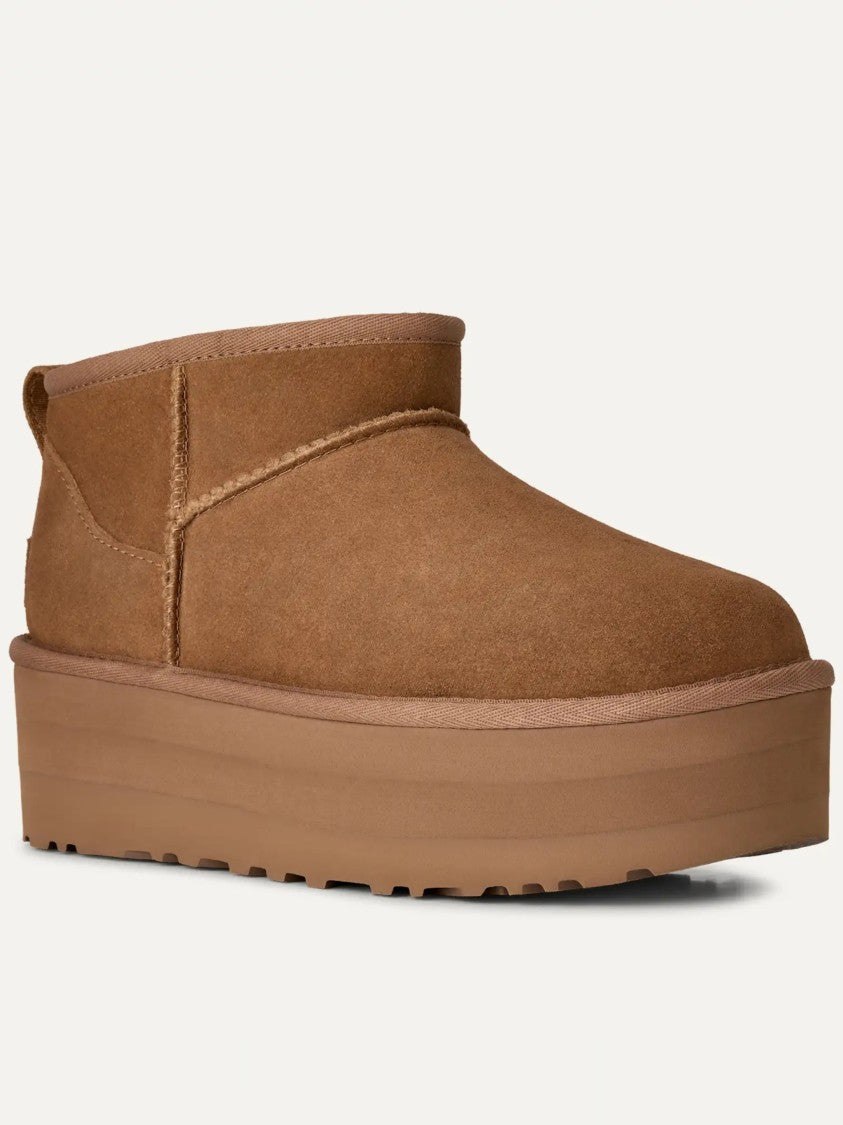 Ugg Brown Leather Ultra Mini Platform Ankle Boots