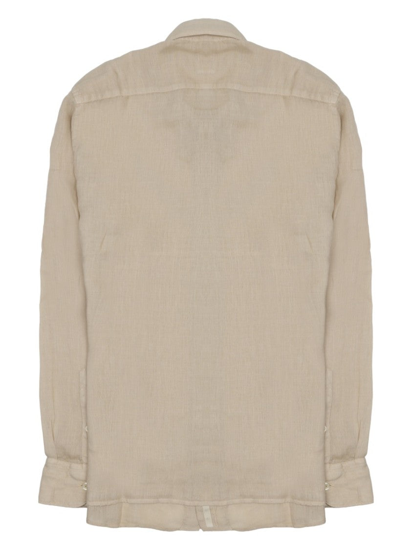 120% Lino Beige Slim-Fit Linen Casual Shirt