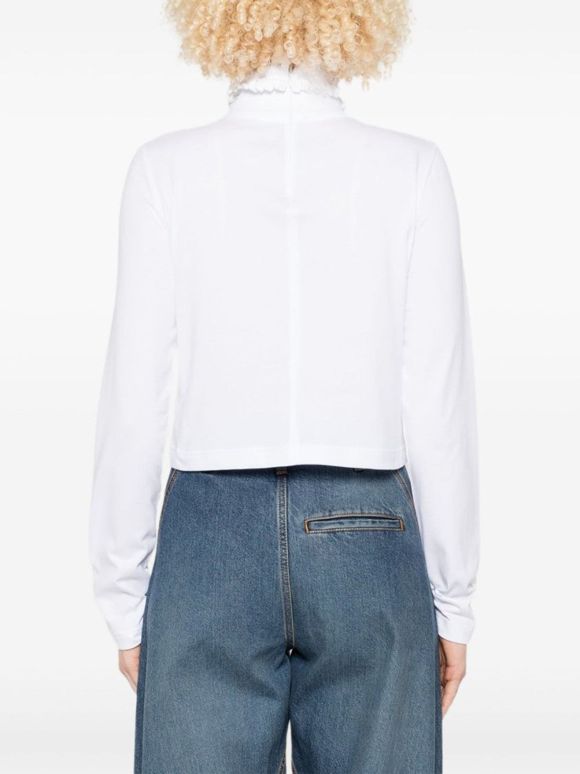 Alaïa High Collar Cropped White Cotton Shirt