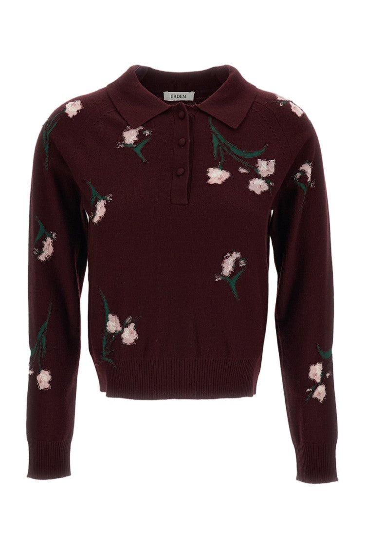 Erdem Polo-Style Merino Wool Jumper With Reverse Intarsia Floral Pattern