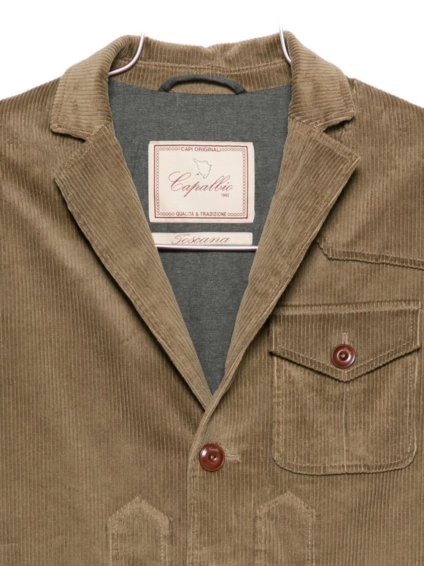 Capalbio Tailored Beige Corduroy Jacket With Notched Lapel