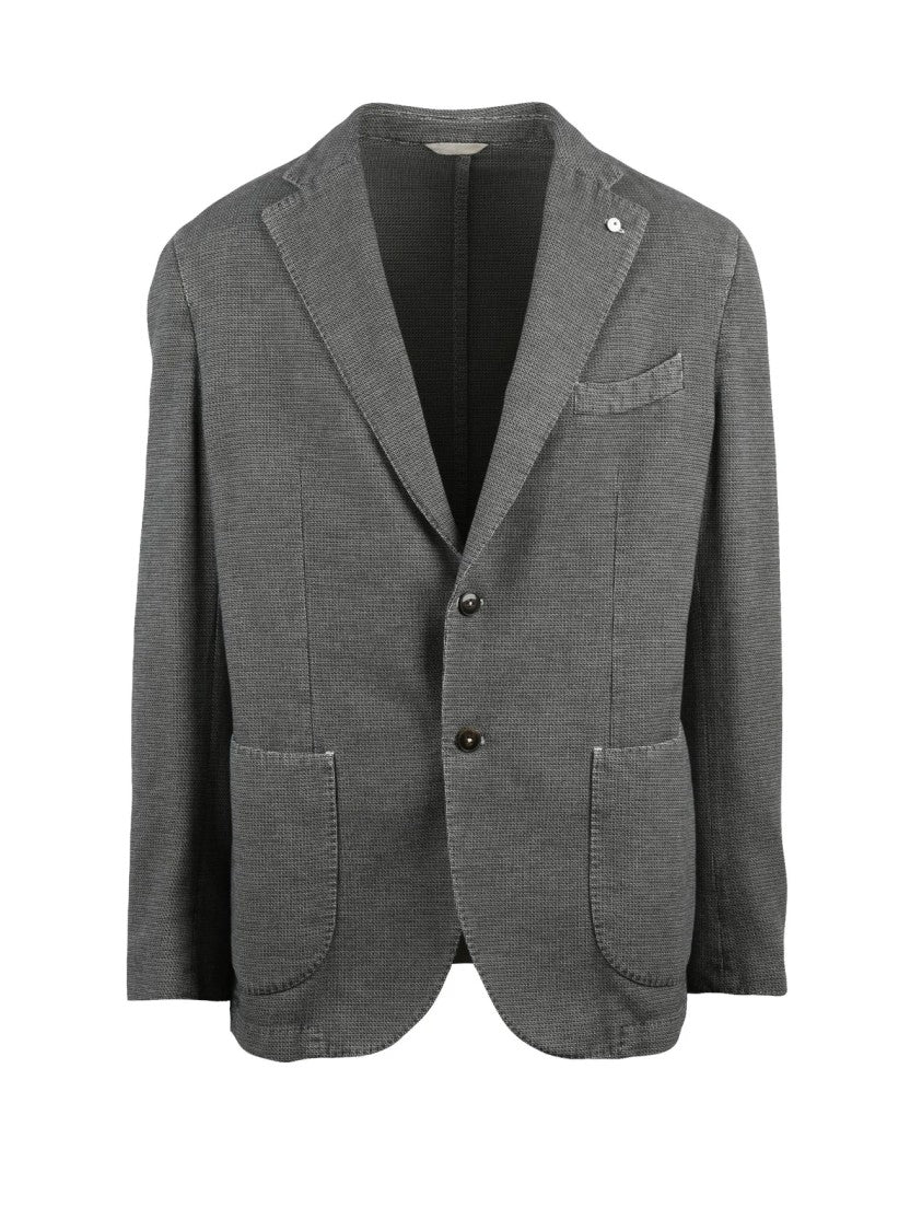 L.B.M. 1911 Tailored Blazer Jacket In Textured Cotton With Classic Notch Lapels