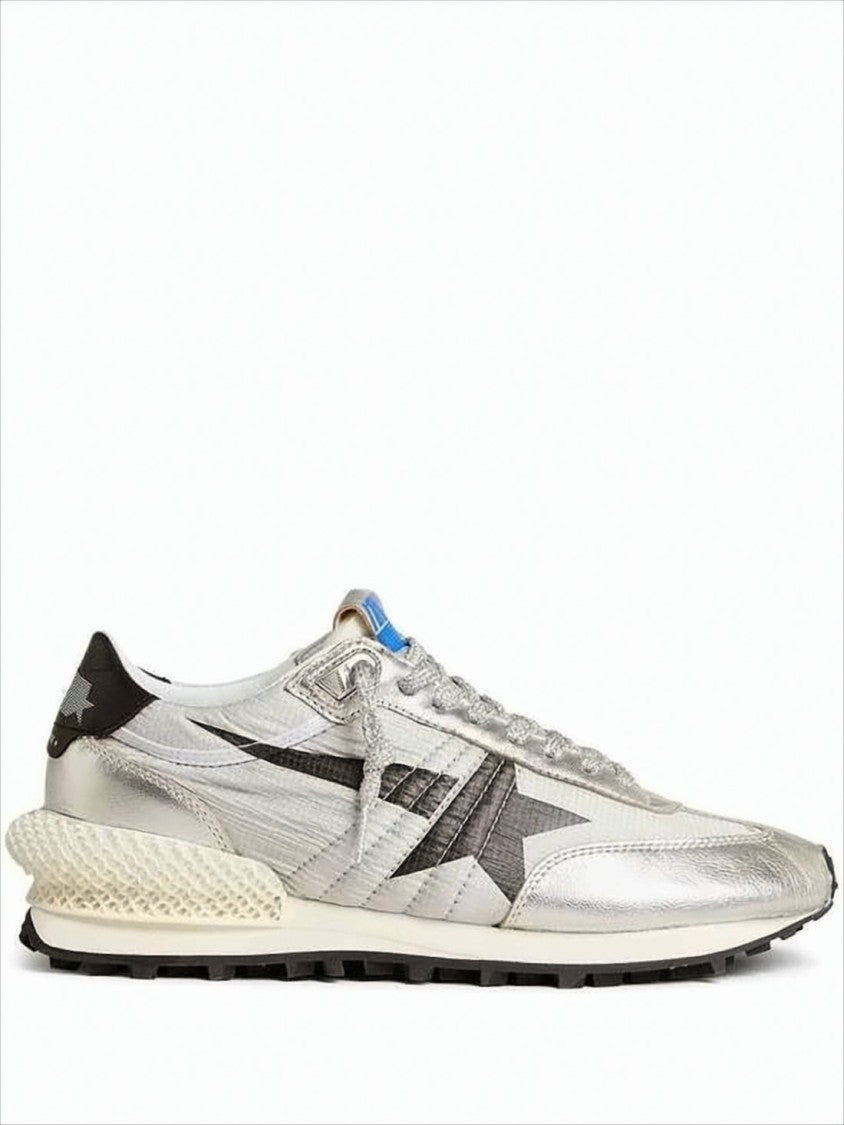 Golden Goose Metallic Silver Sneakers With Star Detailing And Lattice Midsole