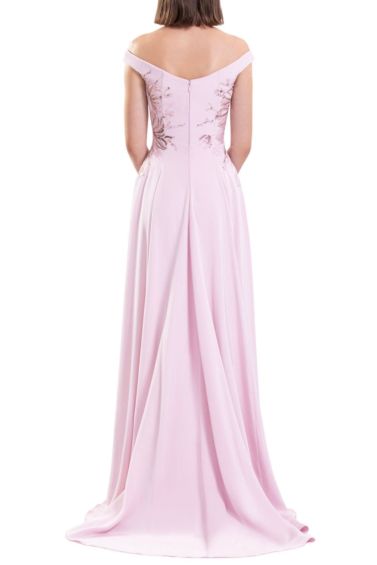 Saiid Kobeisy Off-Shoulder Crepe Dress With Cascading Embroidery