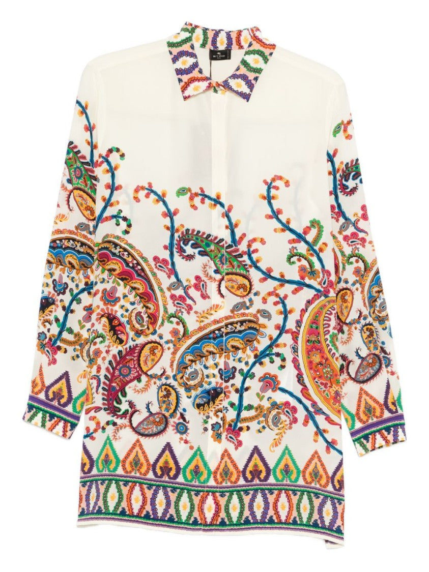 Etro Long-Sleeved Multicolour Silk Shirt With Paisley