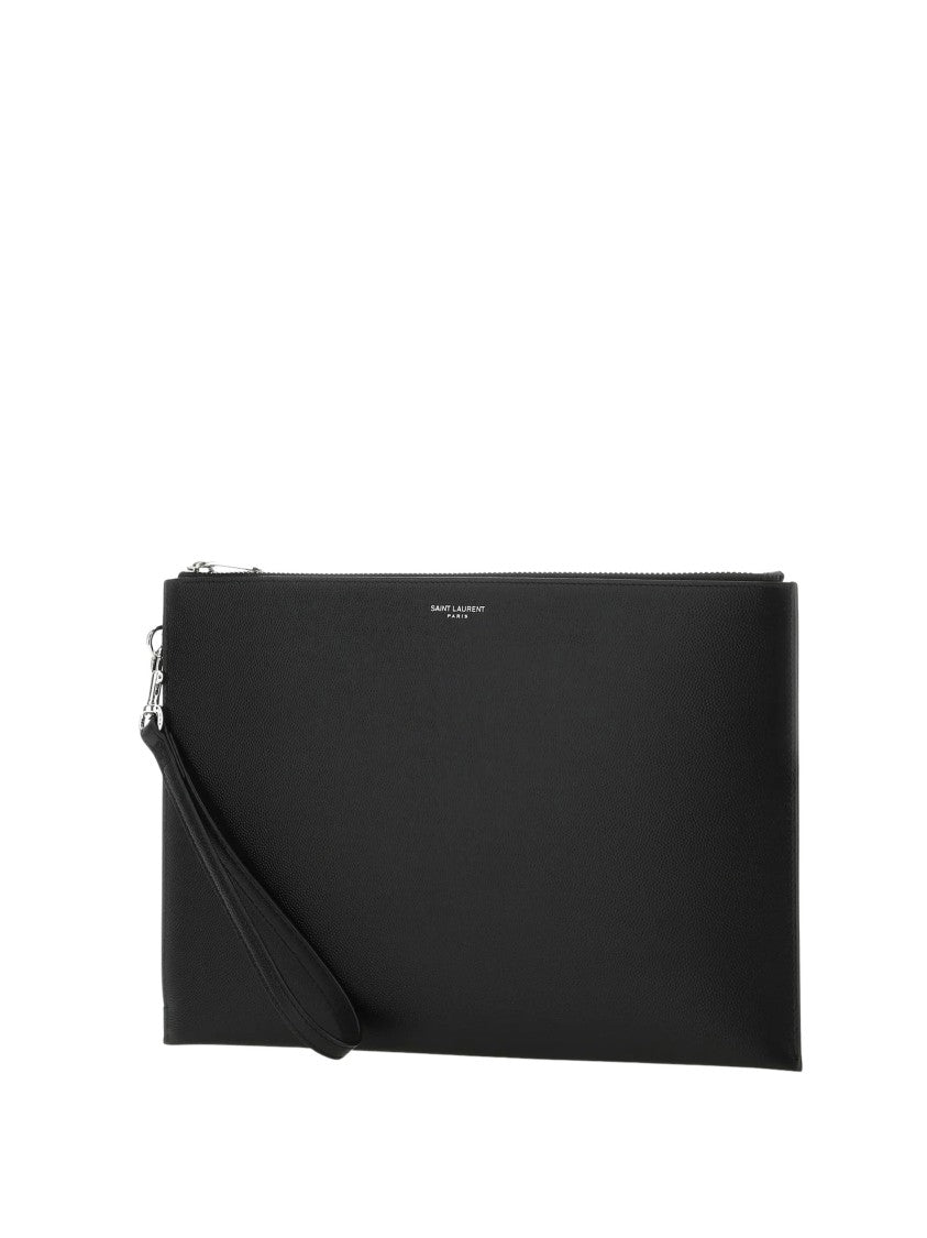 Saint Laurent Leather Tablet Case With Zip Closure And Iconic Monogram
