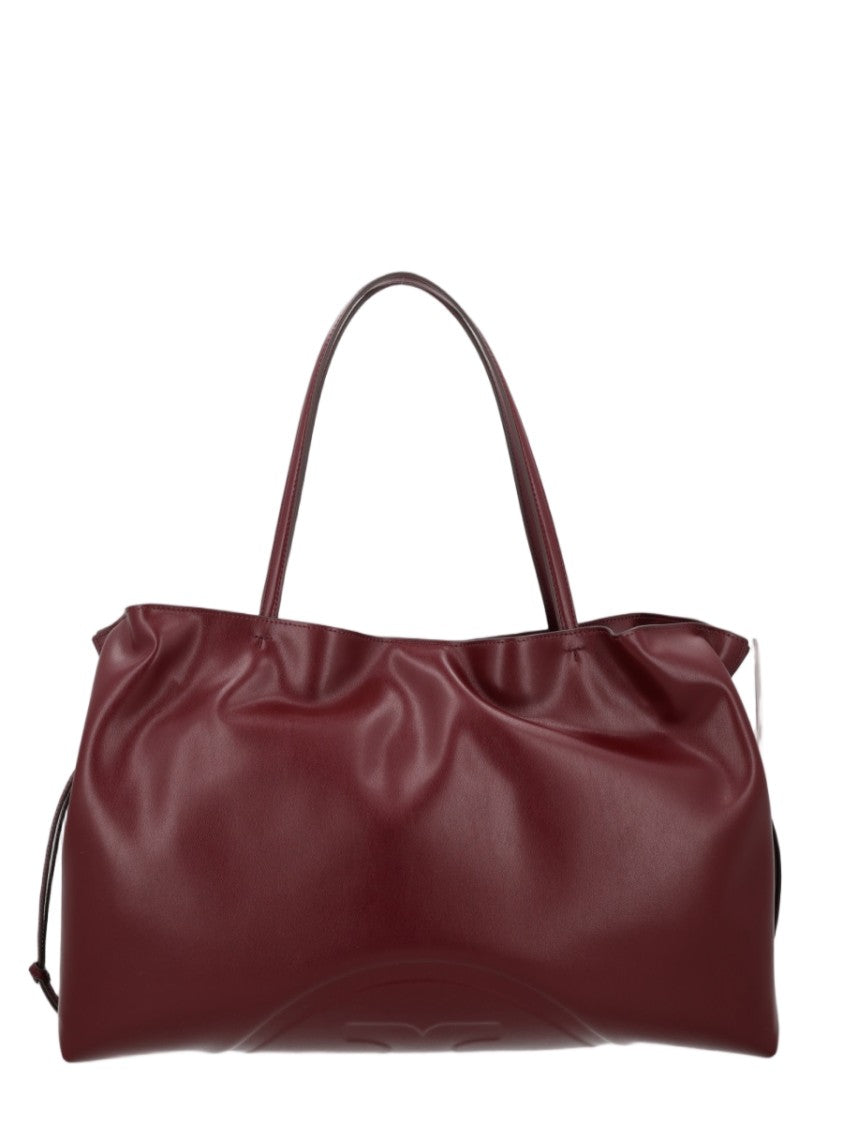 Tory Burch Soft-Structured Burgundy Tote Bag With Drawstring Closure
