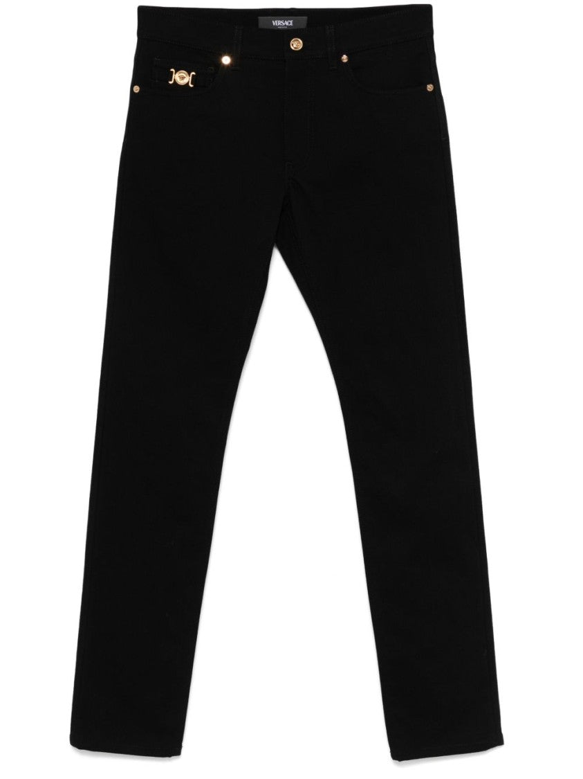 Versace Low-Rise Straight Leg Jeans With Medusa Plaque Detail