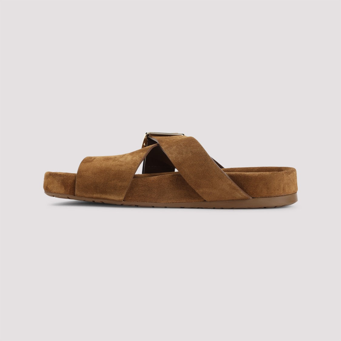 Loewe Brown Calf Suede Sandals With Bold Buckle Detail