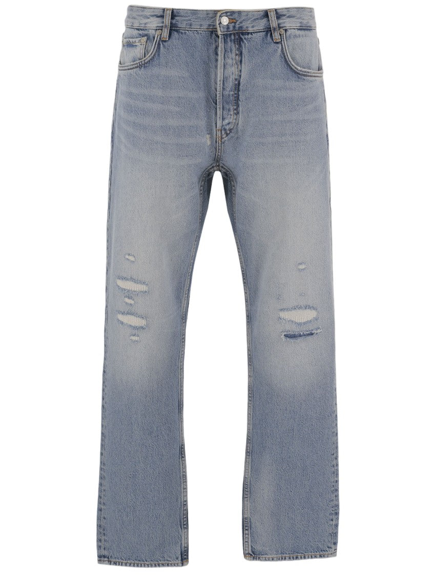Emporio Armani Distressed Cotton Denim Jeans With Washed Effect