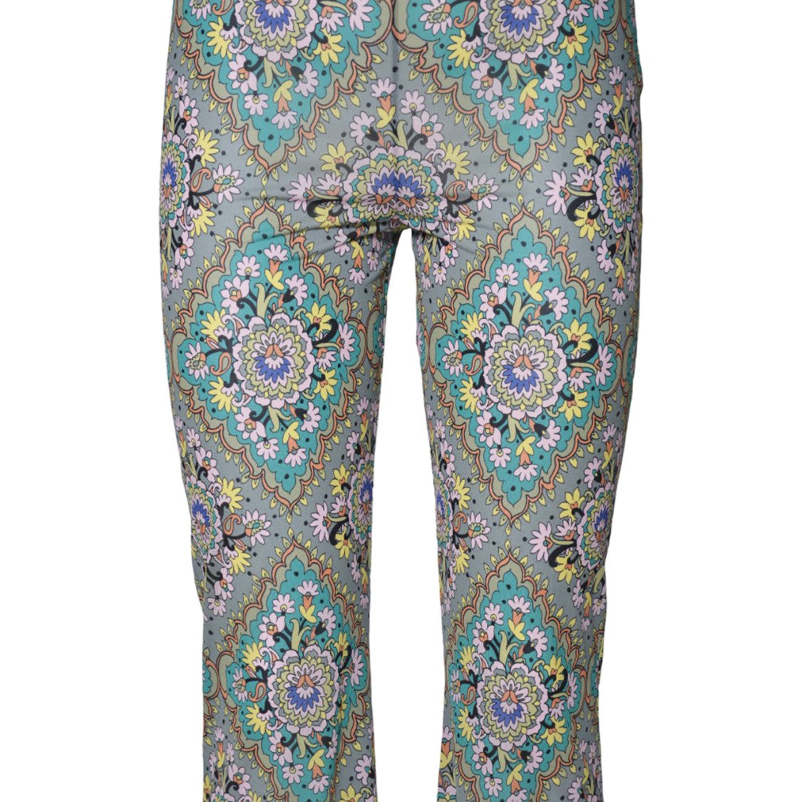Etro Green Viscose Flare Pants Floral Medallion Print