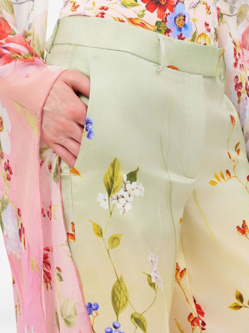 Roberto Cavalli Wide-Leg Silk Trousers With Floral Print
