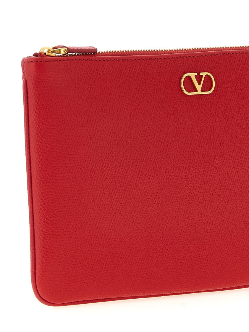 Valentino Garavani Garnet Calf Leather Vlogo Signature Clutch Bag With Metallic Emblem